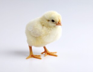 Obraz premium Cute Yellow Chick Standing on White Background