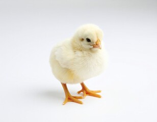 Obraz premium Cute Yellow Chick Standing on White Background
