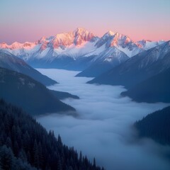 A breathtaking landscape photograph capturing the first light of dawn.
