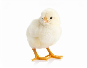 Obraz premium Cute Yellow Chick Standing on White Background