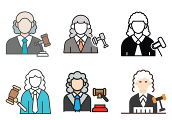 Set of six illustrations representing a judge, demonstrating various styles