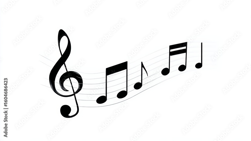 Poster musical note with a crescendo is shown in a white background. the notes are arranged in a line, with