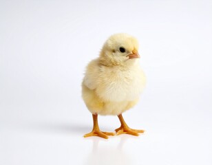 Fototapeta premium Cute Yellow Chick Standing on White Background