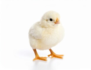 Obraz premium Cute Yellow Chick Standing on White Background
