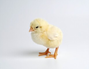 Fototapeta premium Cute Yellow Chick Standing on White Background