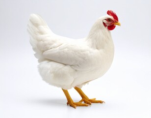 Fototapeta premium White Hen Standing Isolated on White Background, Side View