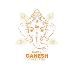 Minimal Vector Ganesh Icon with Saffron Lines – Happy Ganesh Chaturthi Graphic