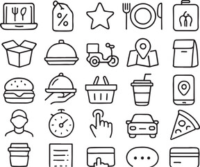 Food delivery icons set online ordering restaurant
