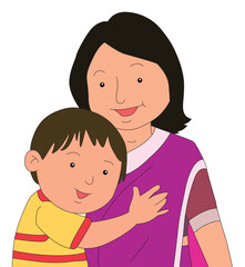 A mother holding her son while smiling