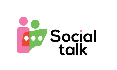 Vector icon logo representing communication and conference, featuring people with chat bubbles to symbolise discussion, conversation, and collaboration	