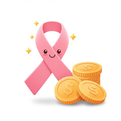Pink Ribbon Coin Stack Donation: A Cheerful Symbol of Giving, High Detail, 8K.