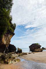 Bako national park, sea sandy beach, in Kuching, Sarawak, Malaysia. Bako national park is a famous touristic destination in Borneo, East Malaysia