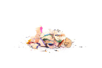 Colorful pile of pencil shavings from sharpening. A concept of art, creativity, and education...