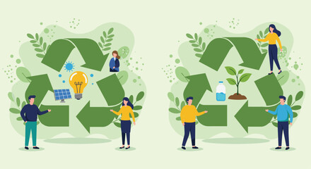 Sustainable Energy and Recycling Concept, People Supporting Green Innovation, Eco-Friendly Technology, Renewable Resources, Clean Energy, Environmental Conservation and Awareness