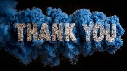 THANK YOU made of intricate wire texture appears over thick swirling blue smoke on a dark black background, symbolizing appreciation - Powered by Adobe