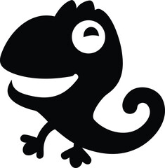 cartoon chameleon reptile animal character laughing silhouette on white background