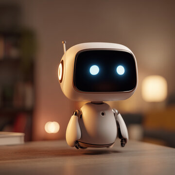 Adorable AI robot with glowing blue eyes and friendly design, perfect for tech concepts