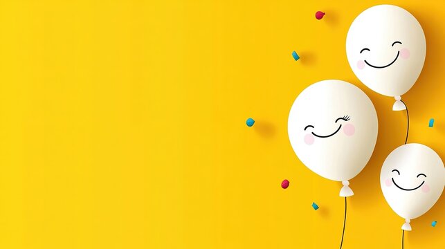 World Smile Day Vector Illustration with Cutout Balloons, Minimalist Flat Design on Yellow Background, Center Text Composition - Powered by Adobe