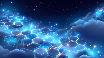 Futuristic Hexagonal Network in the Night Sky