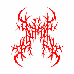 Neo tribal aesthetic tattoo, symmetrical red shape vector. Y2k emo gothic tribal tattoo designs isolated on white background