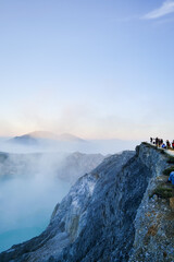 Mount Ijen, a volcano and sulphur mine located near Banyuwangi in East Java, Indonesia. Ijen crater is a famous touristic destination for tourists in Java island, Indonesia.