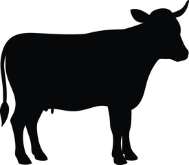 Cow Graphic Icon – Black Silhouette Vector Illustration on White Background

