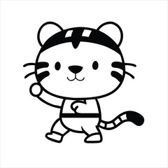 Cute Tiger Peanut Practicing Karate Cartoon Silhouette Vector on White Background
