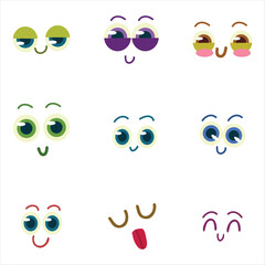 Funny Cartoon Mascot Faces Vector Set – Cute Emoticons, Comic Expressions, Happy Smile Characters, Isolated Humor Icons, Laughing Avatars, Halloween Elements for Design & Illustration