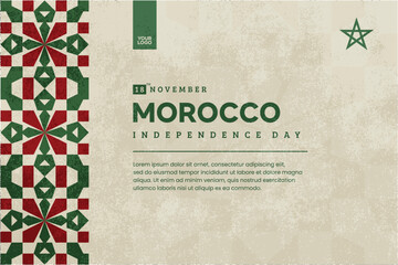 Morocco Independence Day Banner with Islamic Geometric Pattern and Textured Background