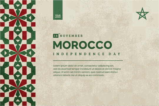 Morocco Independence Day Banner with Islamic Geometric Pattern and Textured Background