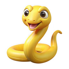 Fototapeta premium Cheerful cartoon yellow snake with big eyes and an open mouth isolated on transparent background