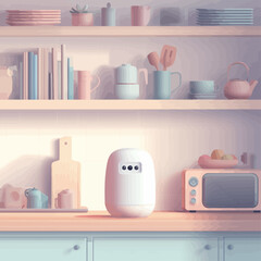  Modern smart home device mockup in stylish pastel kitchen interior - perfect template for IoT products, appliances, wellness tech and lifestyle brand presentations