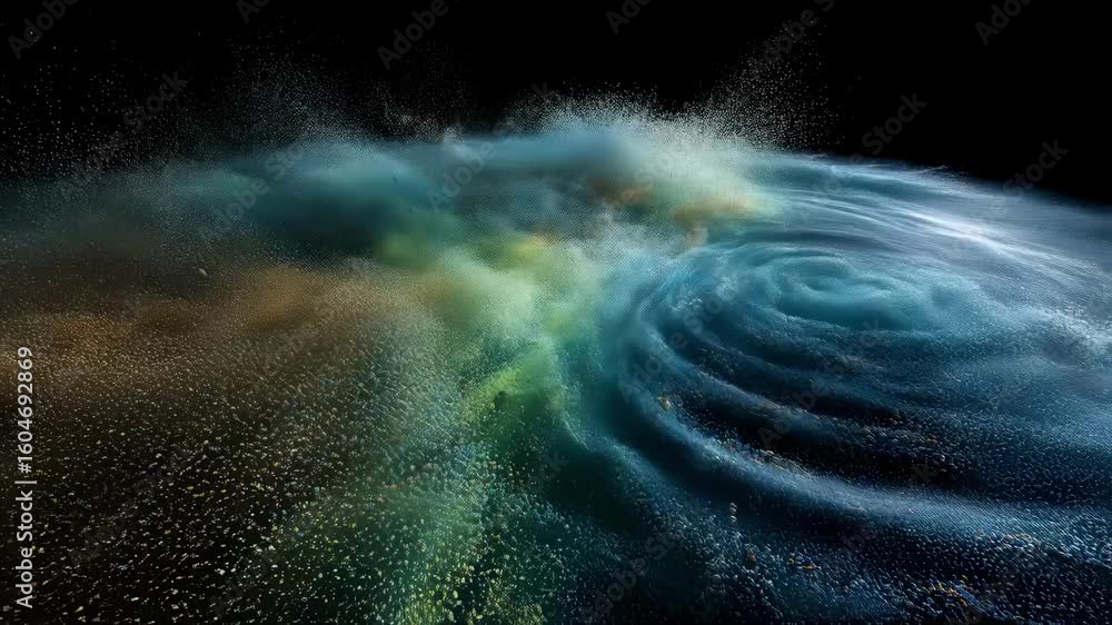 Poster detailed 3d visualization representing microplastic particles in ocean water depicting their dispers