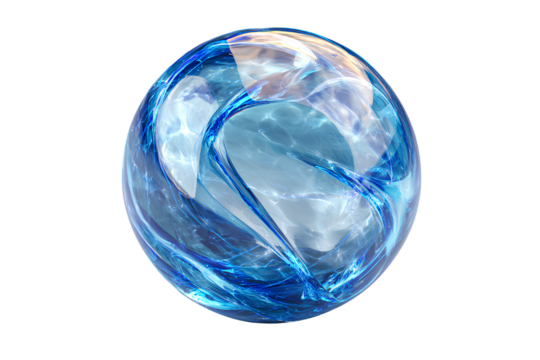  Floating Transparent Blue Glass Sphere with Light Refraction Dynamic Perspective Isolated on Transparent Background PNG