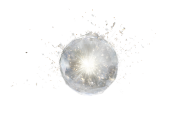 Floating White Crystal Orb with Light Rays and Magic Particles Dramatic Side View Isolated on Transparent Background PNG