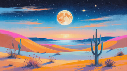Fototapeta premium Moonrise Over Painted Dunes