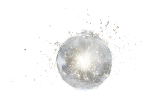 Floating White Crystal Orb with Light Rays and Magic Particles Dramatic Side View Isolated on Transparent Background PNG