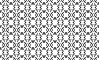 Intricate black and white geometric pattern with repeating circular and hexagonal motifs