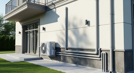 Modern affluent home featuring a newly installed outdoor air conditioning unit