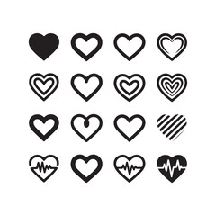 Black and Line Art Love & Health Symbols with Pulse and Decorative Styles