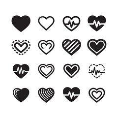 Black and Line Art Love & Health Symbols with Pulse and Decorative Styles