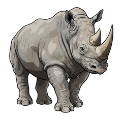 Fototapeta premium Majestic Grey Rhinoceros Wildlife Animal Illustration with Two Horns on White Background