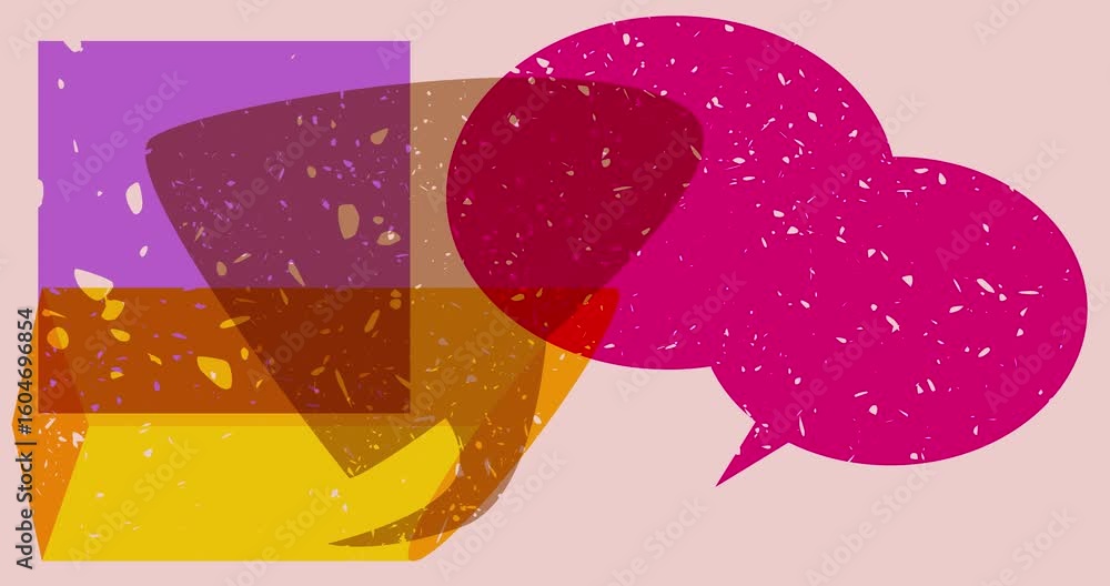 Poster risograph speech bubble with geometric shapes animation. moving object in trendy riso graph design v