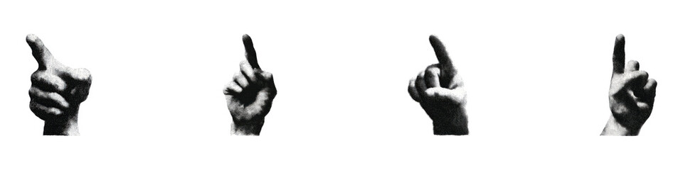 Vintage Pointing Hand Gestures Set. Retro Directional Hand Collection Illustration Isolated On Transparent Background