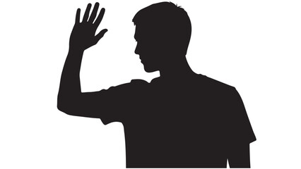 Silhouette of a man waving his hand on a white background. Vector illustration.