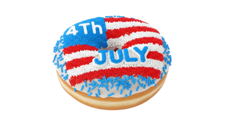 A donut decorated for the fourth of july with red white blue    .ai generative, transparent background, white background. isolated on white background