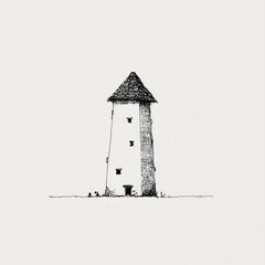Simple ink drawing of a tall tower
