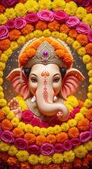 Mobile Ganesha Wallpaper – Floral Circle Frame with Light Particles