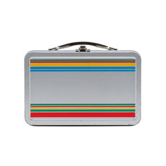 Retro metal lunch box with colorful stripes
