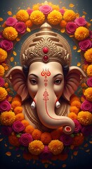 Mobile Ganesha Wallpaper – Floral Circle Frame with Light Particles
